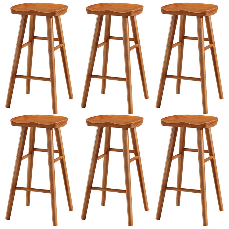 Industrial Contoured Seat Backless Solid Wood Bar Stool for Restaurant