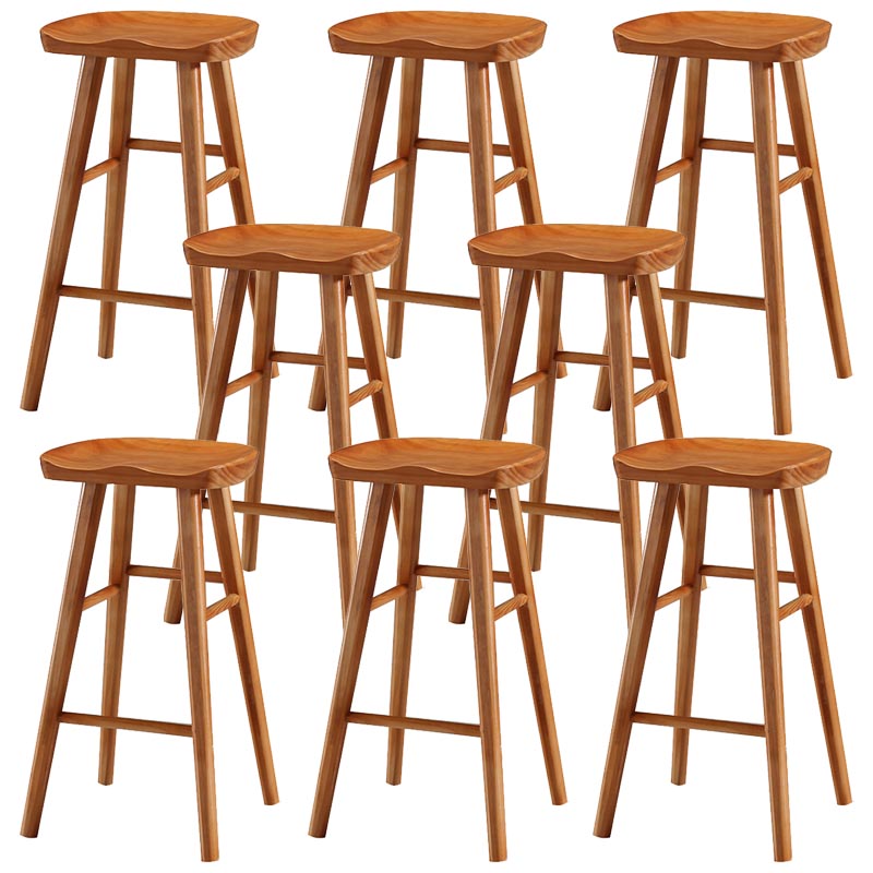 Industrial Contoured Seat Backless Solid Wood Bar Stool for Restaurant