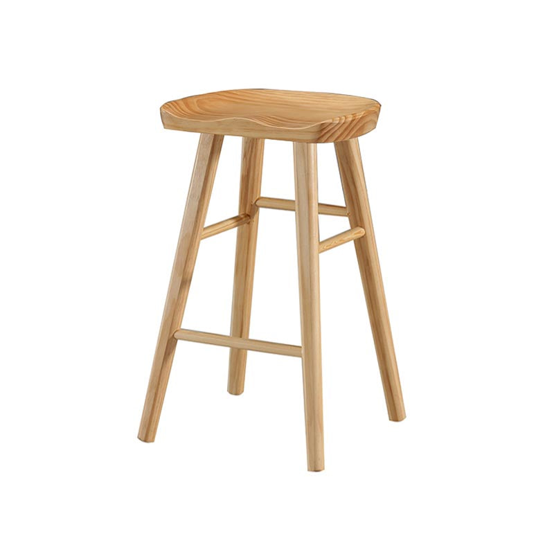 Industrial Contoured Seat Backless Solid Wood Bar Stool for Restaurant