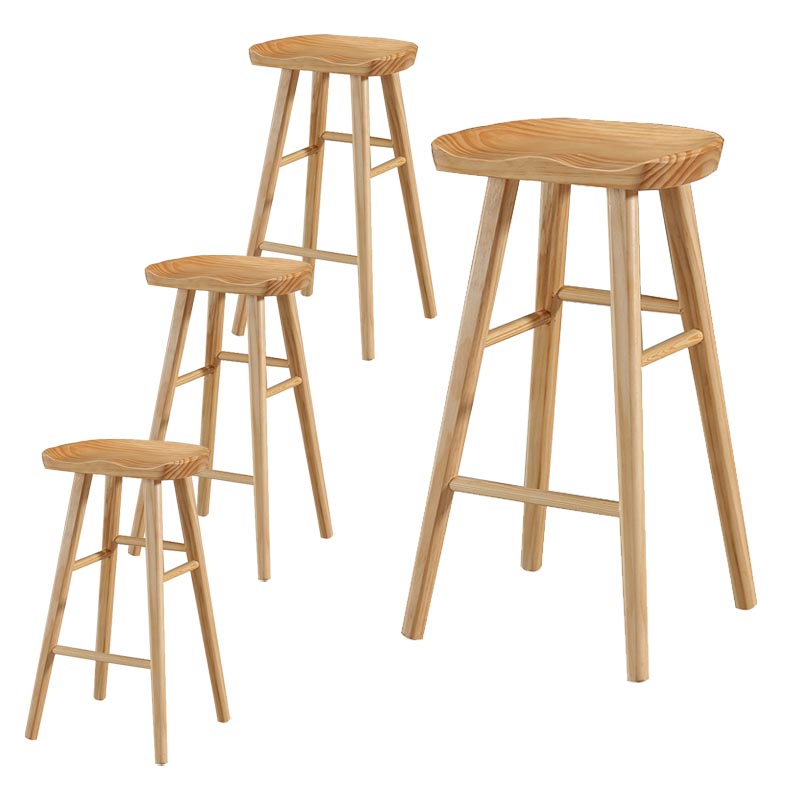 Industrial Contoured Seat Backless Solid Wood Bar Stool for Restaurant