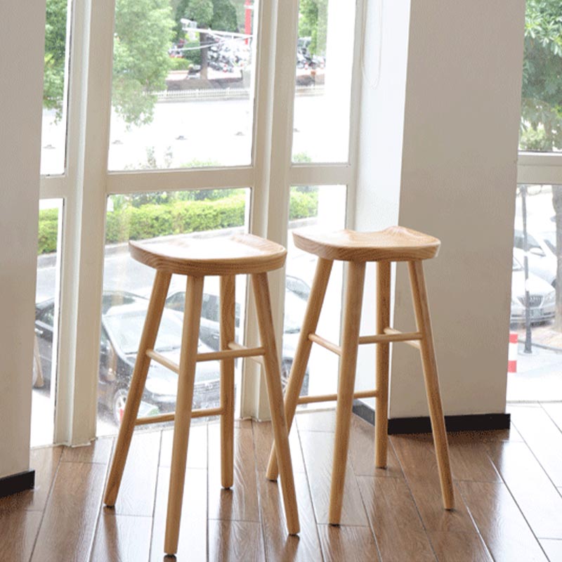 Industrial Contoured Seat Backless Solid Wood Bar Stool for Restaurant