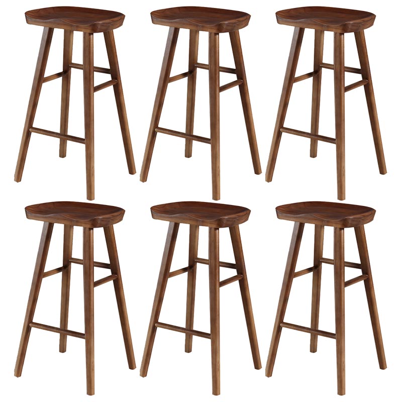Industrial Contoured Seat Backless Solid Wood Bar Stool for Restaurant