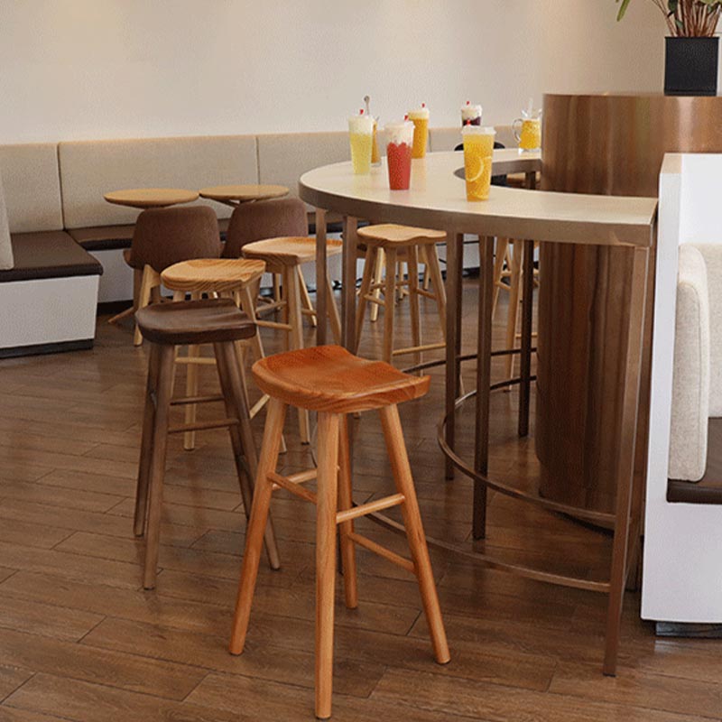 Industrial Contoured Seat Backless Solid Wood Bar Stool for Restaurant