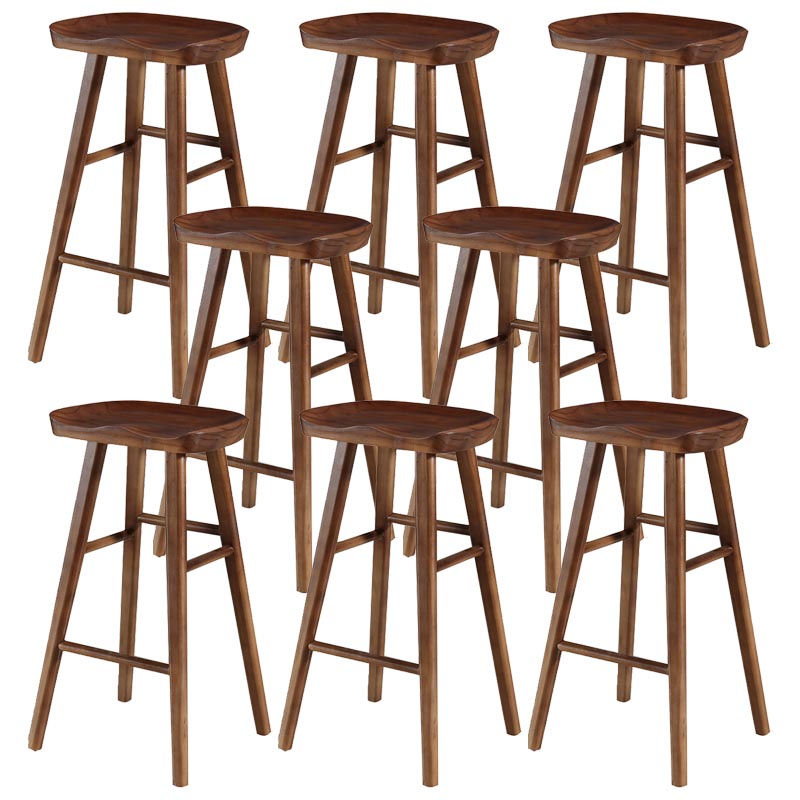 Industrial Contoured Seat Backless Solid Wood Bar Stool for Restaurant