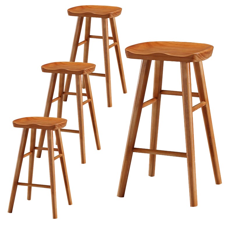 Industrial Contoured Seat Backless Solid Wood Bar Stool for Restaurant