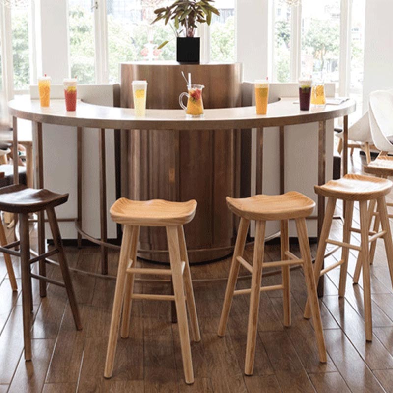 Industrial Contoured Seat Backless Solid Wood Bar Stool for Restaurant