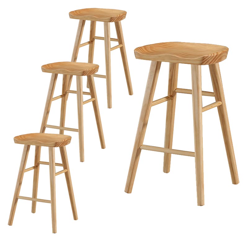 Industrial Contoured Seat Backless Solid Wood Bar Stool for Restaurant