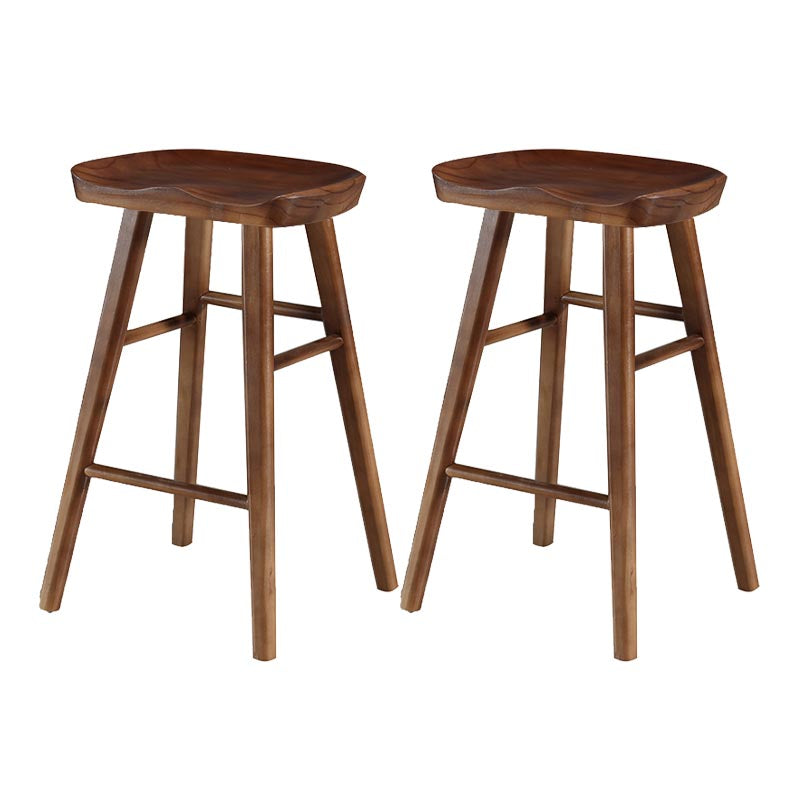 Industrial Contoured Seat Backless Solid Wood Bar Stool for Restaurant