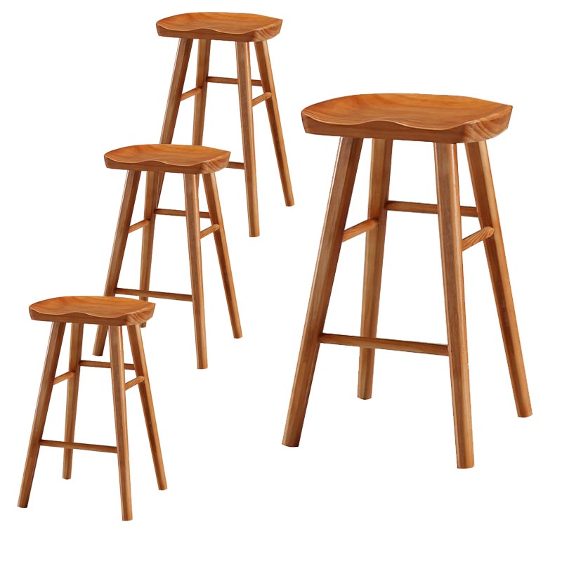 Industrial Contoured Seat Backless Solid Wood Bar Stool for Restaurant