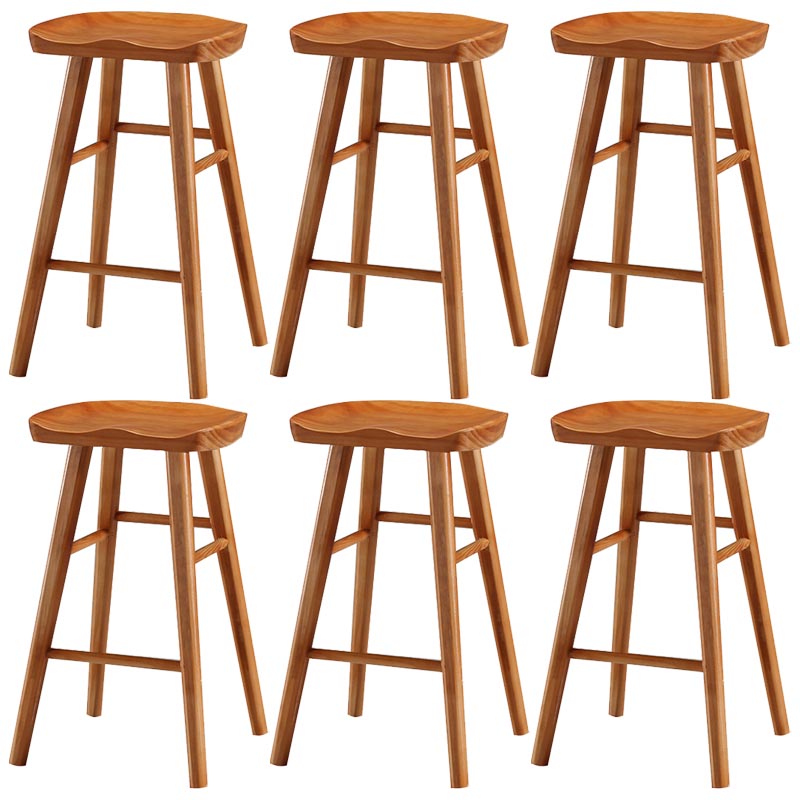 Industrial Contoured Seat Backless Solid Wood Bar Stool for Restaurant
