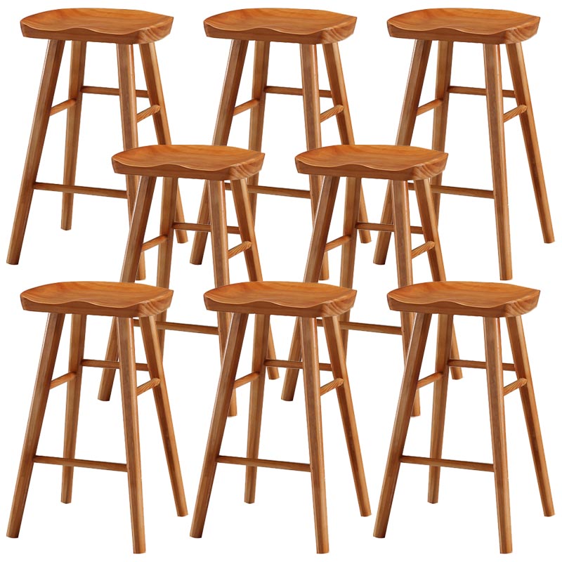 Industrial Contoured Seat Backless Solid Wood Bar Stool for Restaurant