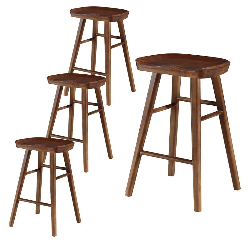 Industrial Contoured Seat Backless Solid Wood Bar Stool for Restaurant