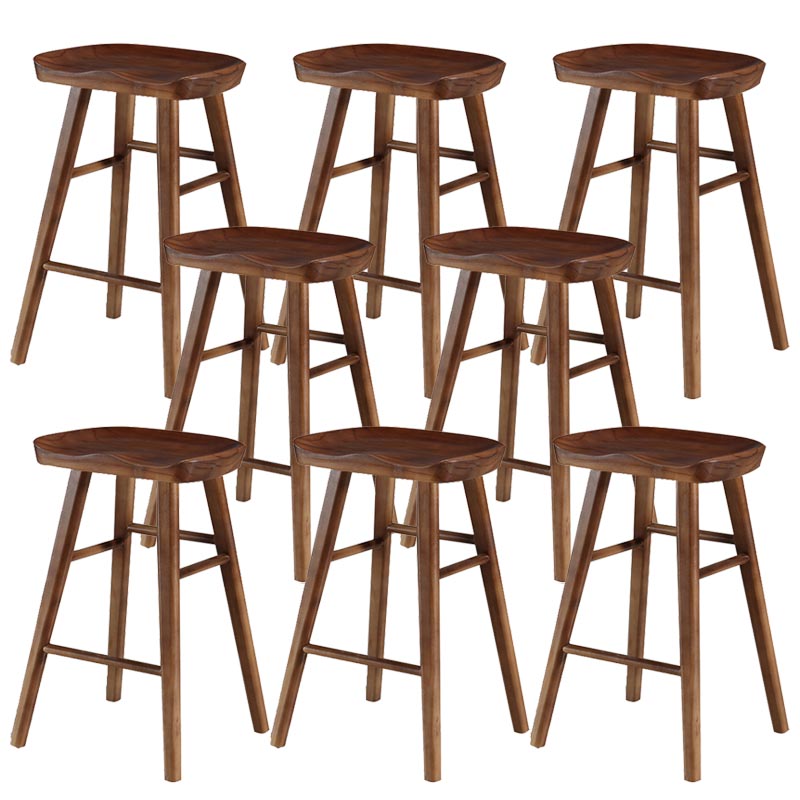 Industrial Contoured Seat Backless Solid Wood Bar Stool for Restaurant