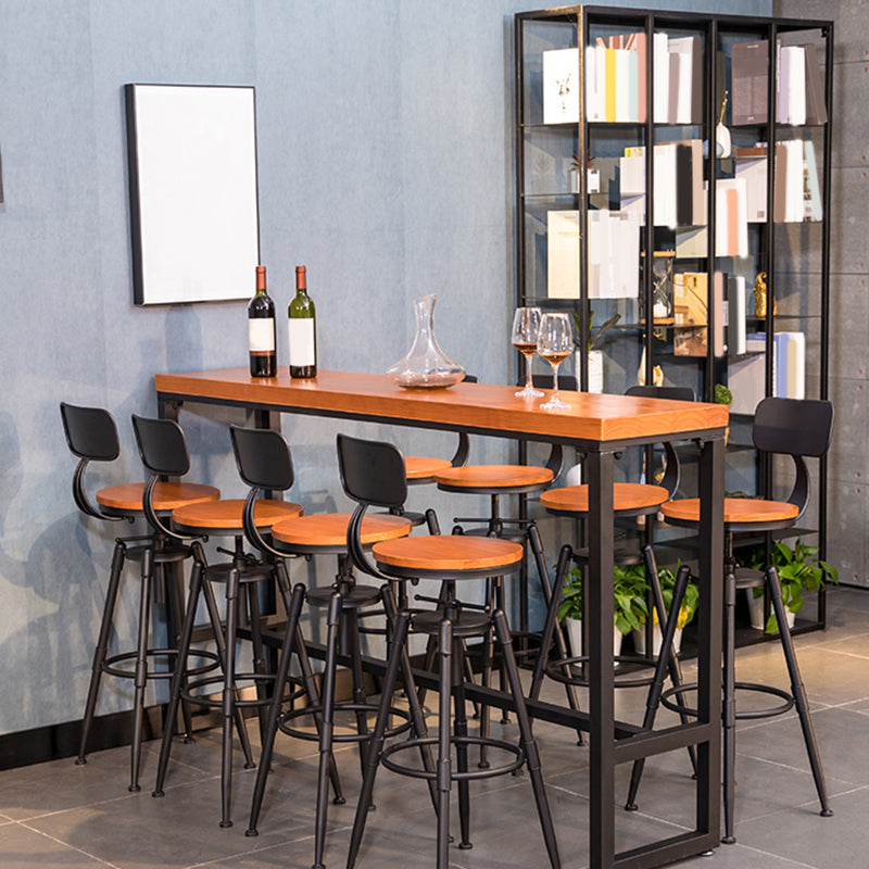 Industrial Solid Wood Bar Table Set 1/5/9 Pieces Counter Table with High Stools