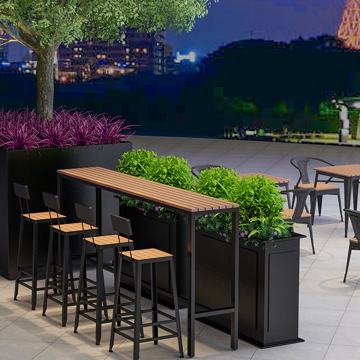 Modern Outdoor Table and Stool Set 1/5 Pieces Wood and Metal Rectangle Bistro Set