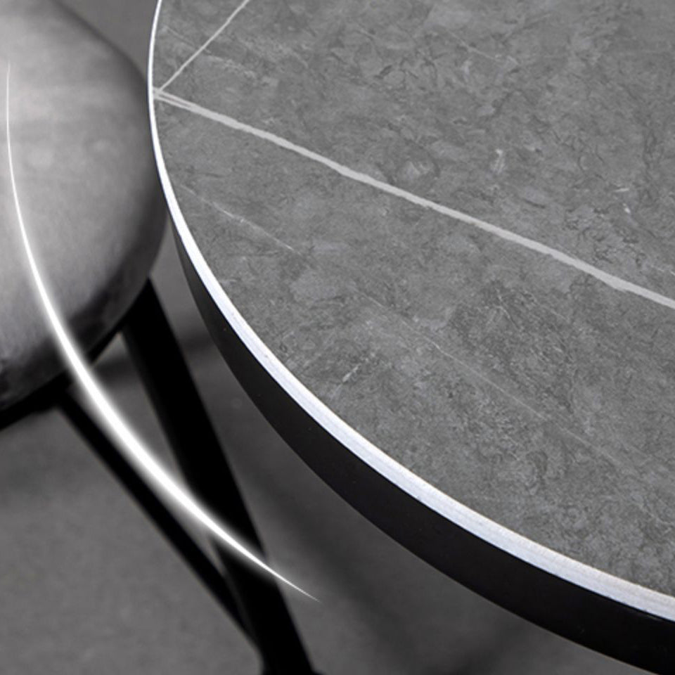 Modern 1/3 Pieces Bar Table Set Round Stone Counter Table with Backrest Stools