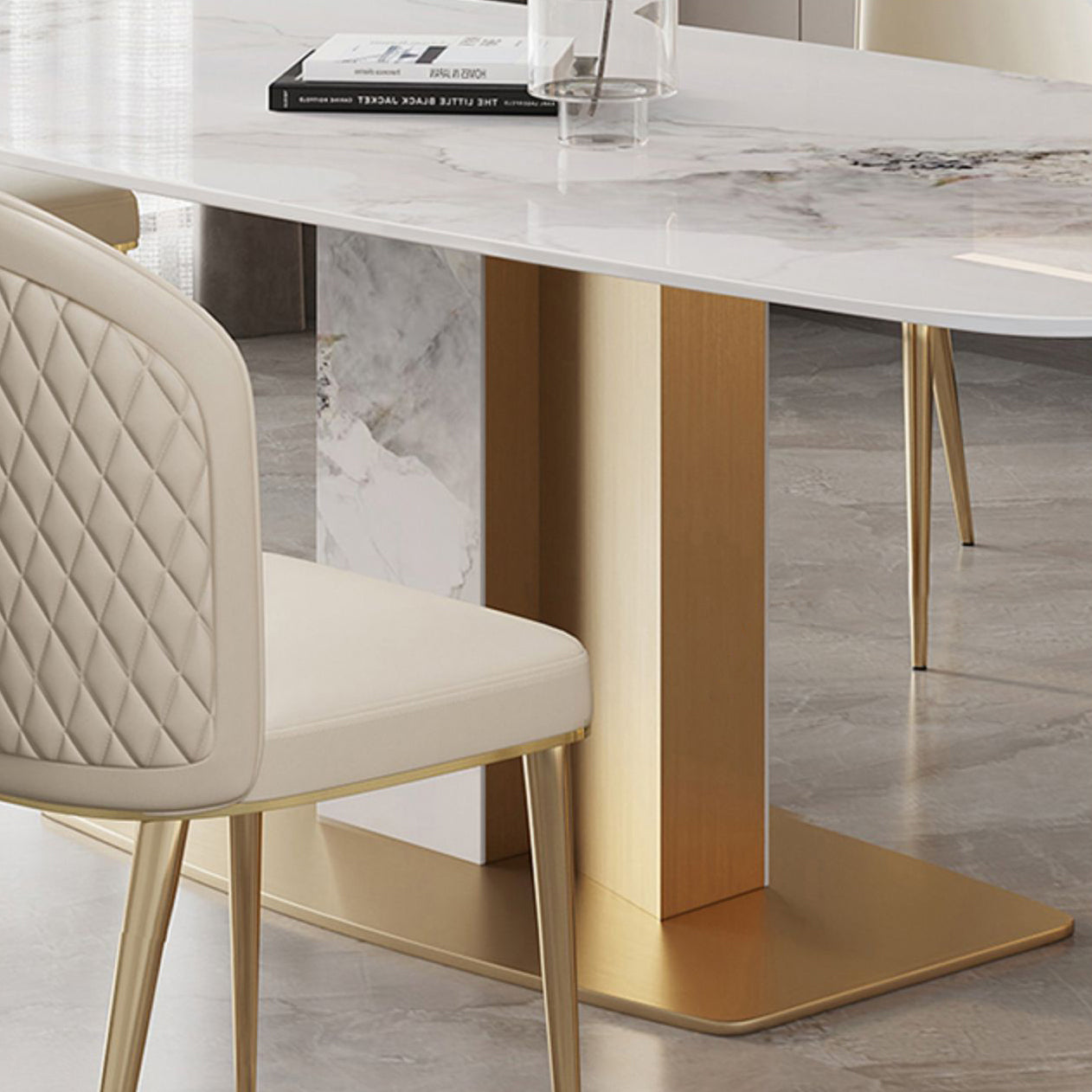 Luxurious Sintered Stone Top Dining Set Rectangle 1/4/5/6/7 Pieces Dining Room Table Set