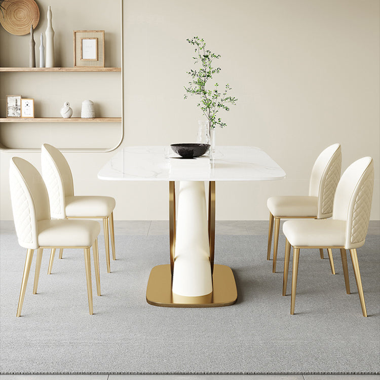 Modern Stone Furniture Set 1/4/5/7 Pcs Standard Height Dining Room Table Set in White
