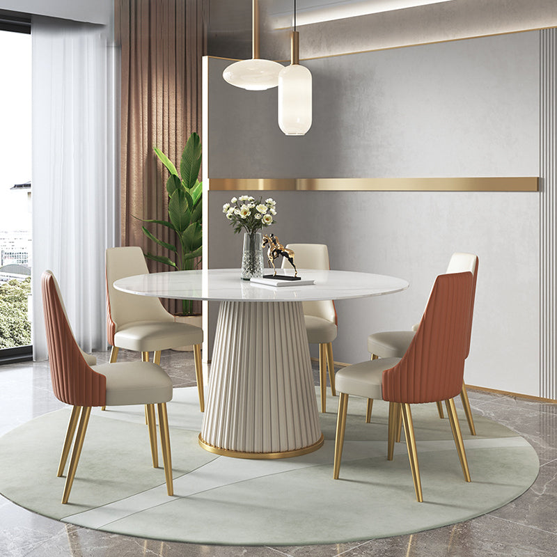 Glam Dining Table Set 1/2/3/5/7 Pcs Round White Dining Table with Side Chairs