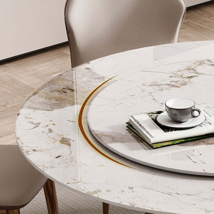 Round Convertible Dining Table Modern Stone Top Pedestal Table in Gold