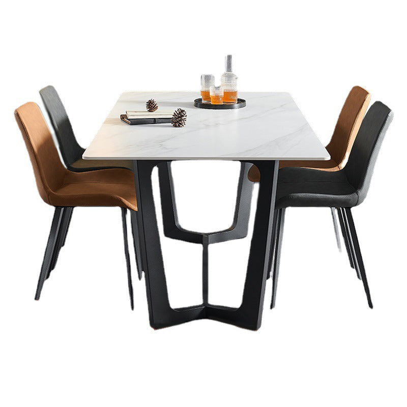 Industrial Stone Rectangle Table Standard Height Dining Room Table with Trestle Base
