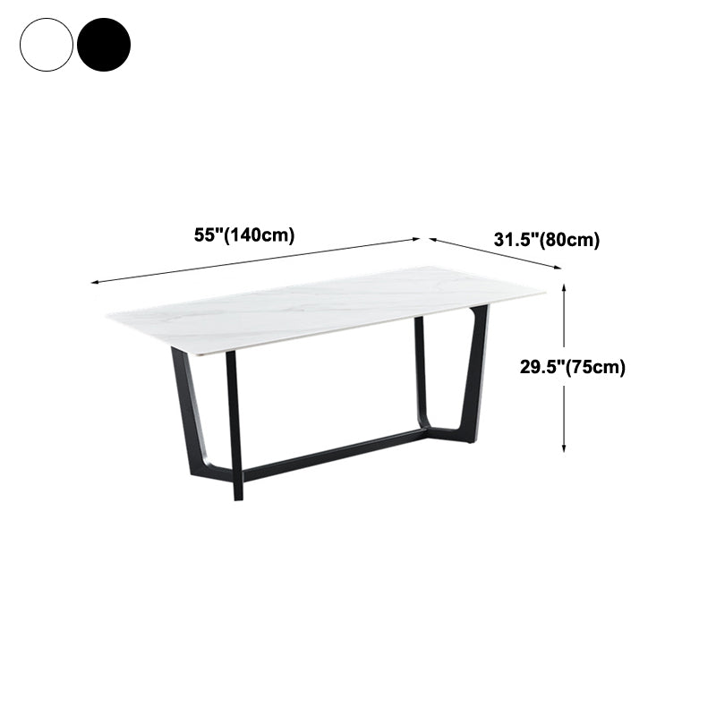 Industrial Stone Rectangle Table Standard Height Dining Room Table with Trestle Base