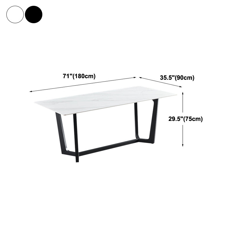Industrial Stone Rectangle Table Standard Height Dining Room Table with Trestle Base