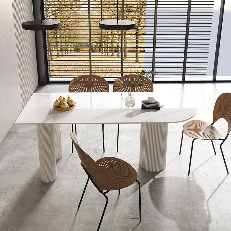 Free Form Stone Top Dining Table Solid Wood Base Dining Table for Kitchen