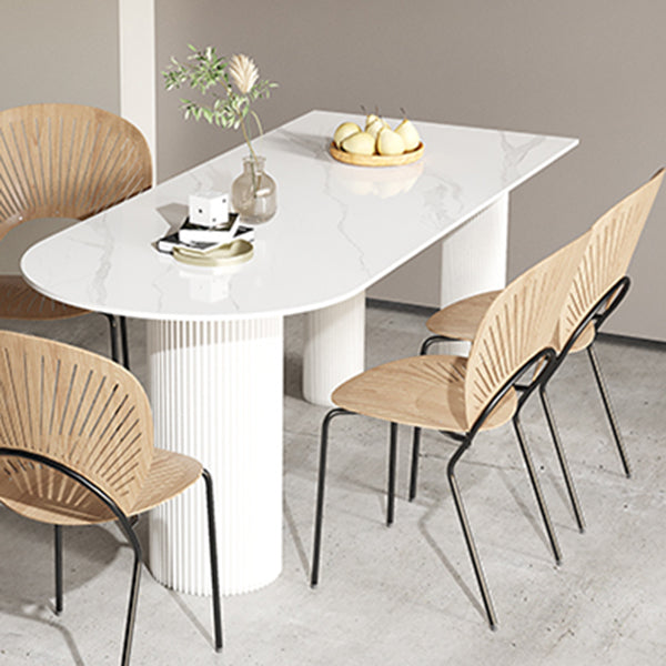 Free Form Stone Top Dining Table Solid Wood Base Dining Table for Kitchen