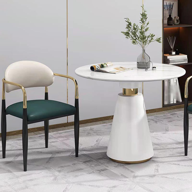 Metal Traditional Luxury Round Table for Dining Room Stone Top Table with Pedestal