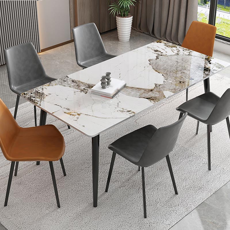 Rectangle 4 Legs Kitchen Table Industrial Sintered Stone Dining Desk