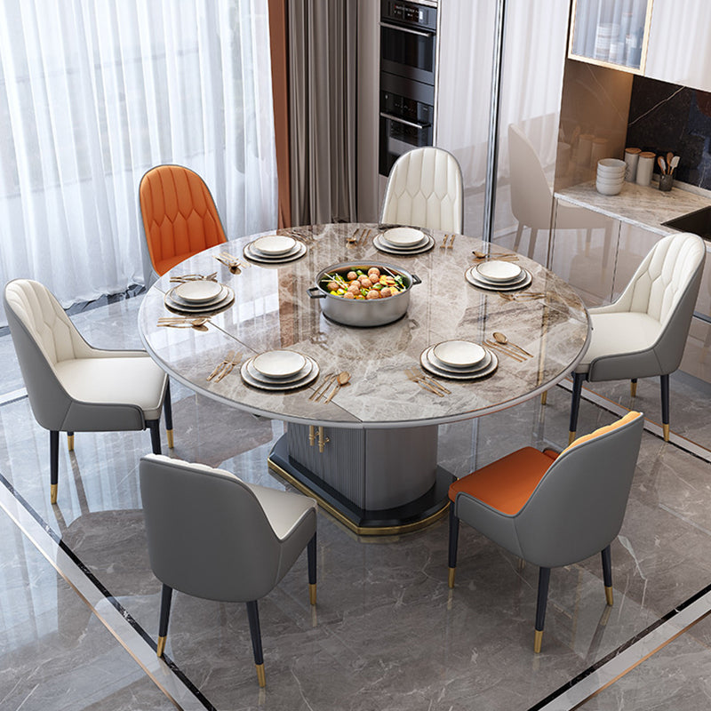 Round Stone Dining Table Traditional Luxury Extendable Dining Table with Pedestal Base