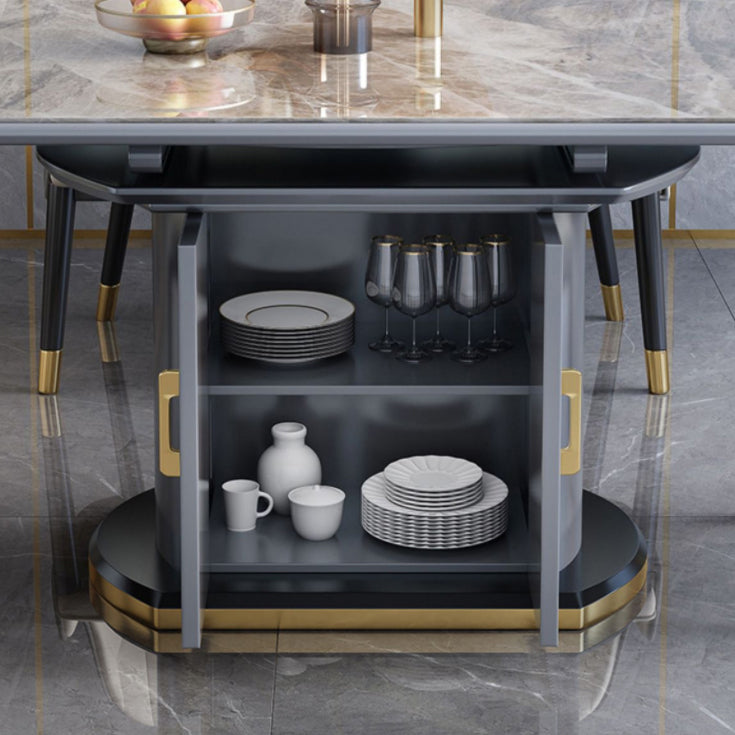 Round Stone Dining Table Traditional Luxury Extendable Dining Table with Pedestal Base