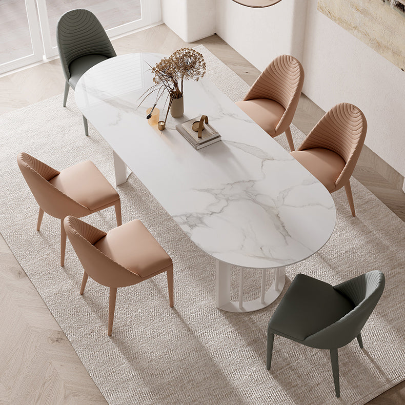 Oval Dining Table Modern Stone Top Dining Table with Double Pedestal