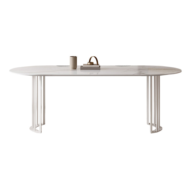 Oval Dining Table Modern Stone Top Dining Table with Double Pedestal