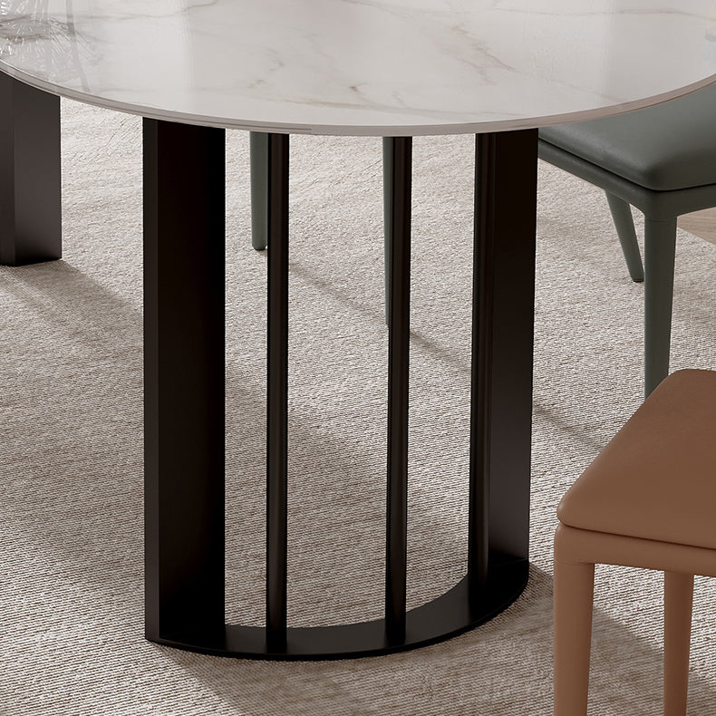 Oval Dining Table Modern Stone Top Dining Table with Double Pedestal