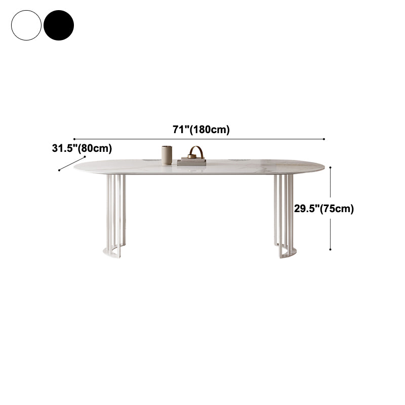 Oval Dining Table Modern Stone Top Dining Table with Double Pedestal