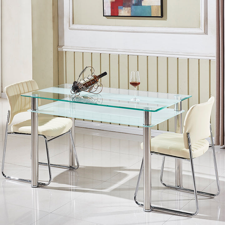 Metal Contemporary Dining Table Clear Glass Top Table for Dining Room