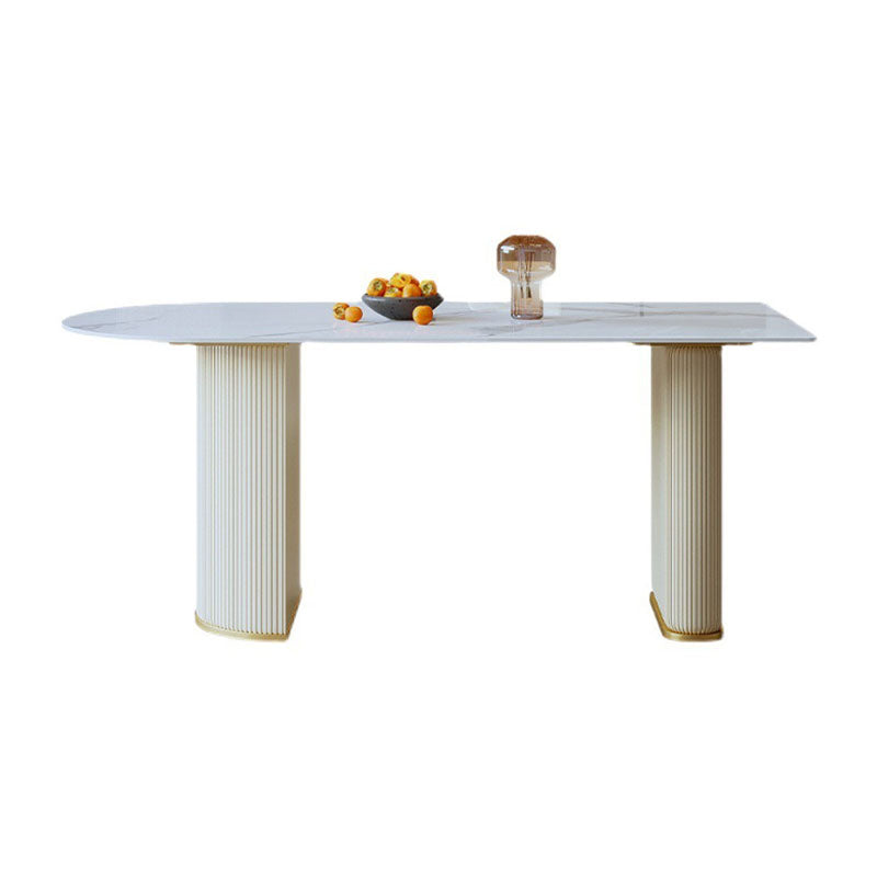 Stone Top Dining Table Contemporary Dining Table with Sled Base in White