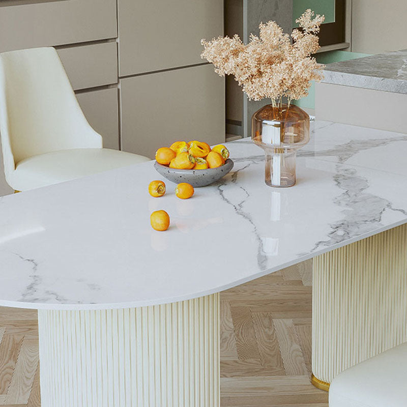 Stone Top Dining Table Contemporary Dining Table with Sled Base in White