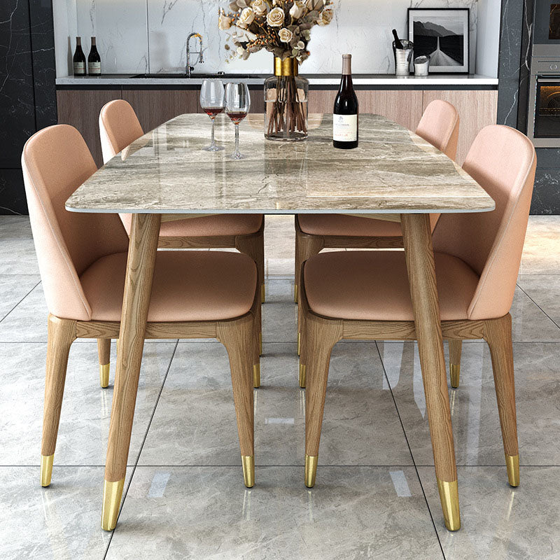 Stone Top Dining Table Mid-Century Modern Dining Table with 4 Wood Legs