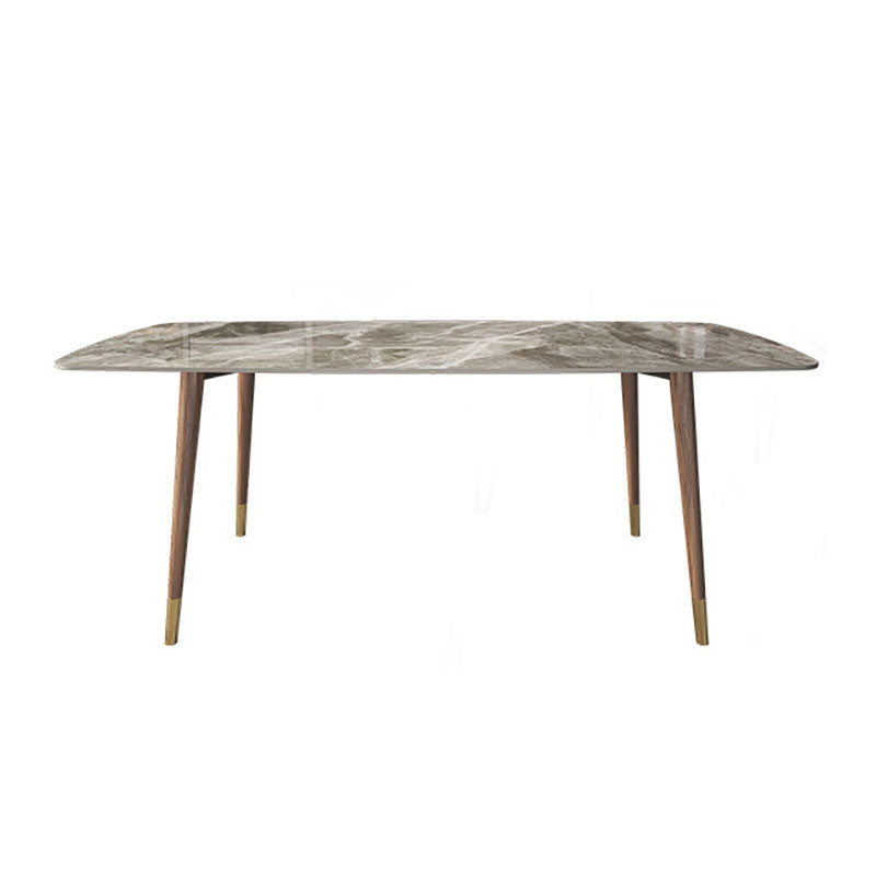Stone Top Dining Table Mid-Century Modern Dining Table with 4 Wood Legs