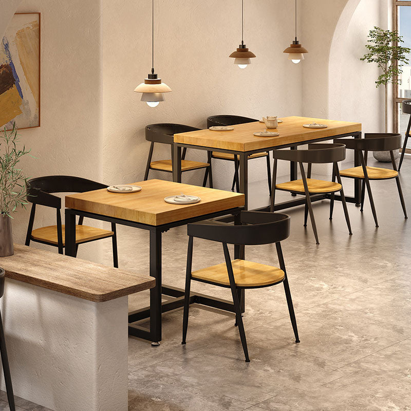 Pine Wood Top Dining Table Industrial Rectangle Table with Trestle Base