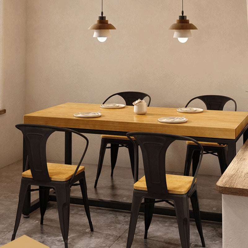 Pine Wood Top Dining Table Industrial Rectangle Table with Trestle Base