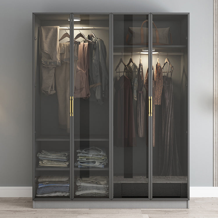 Contemporary Style Glass Wardrobe Grey Colour Wardrobe Closet