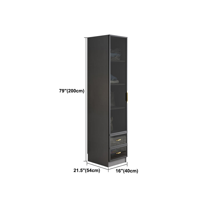 Contemporary Style Glass Wardrobe Grey Colour Wardrobe Closet