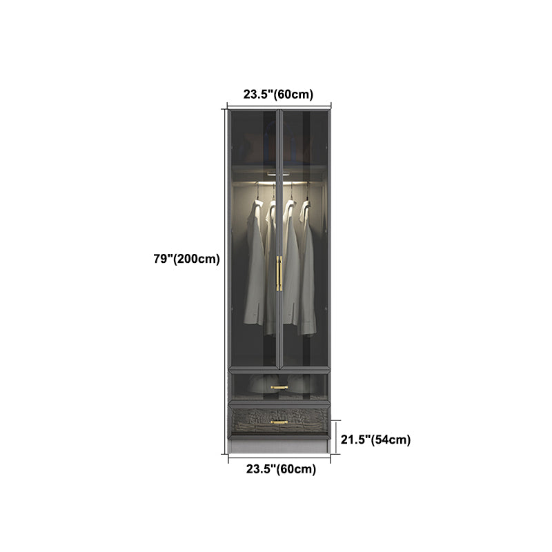 Contemporary Style Glass Wardrobe Grey Colour Wardrobe Closet