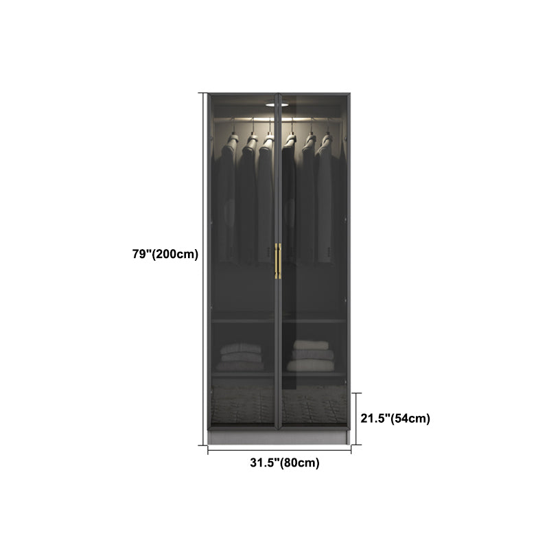 Contemporary Style Glass Wardrobe Grey Colour Wardrobe Closet