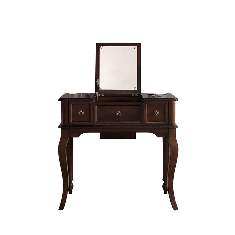 Traditional Flip-Top Vanity Dressing Table Wooden Makeup Vanity Set