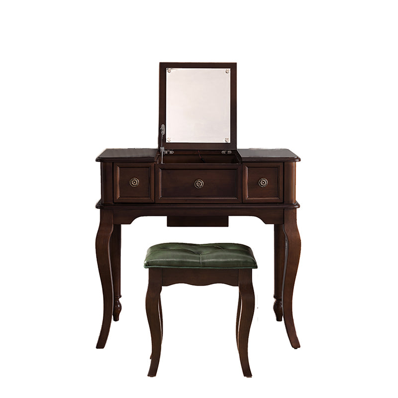 Traditional Flip-Top Vanity Dressing Table Wooden Makeup Vanity Set